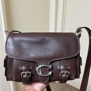 Coach Dark Brown Leather Shoulder Bag with Silver Hardware
